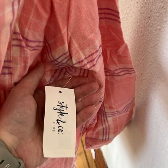Style & Co Womens Shirt Button Down Long Sleeve Plaid Pink Size 3X NWT - Picture 7 of 11